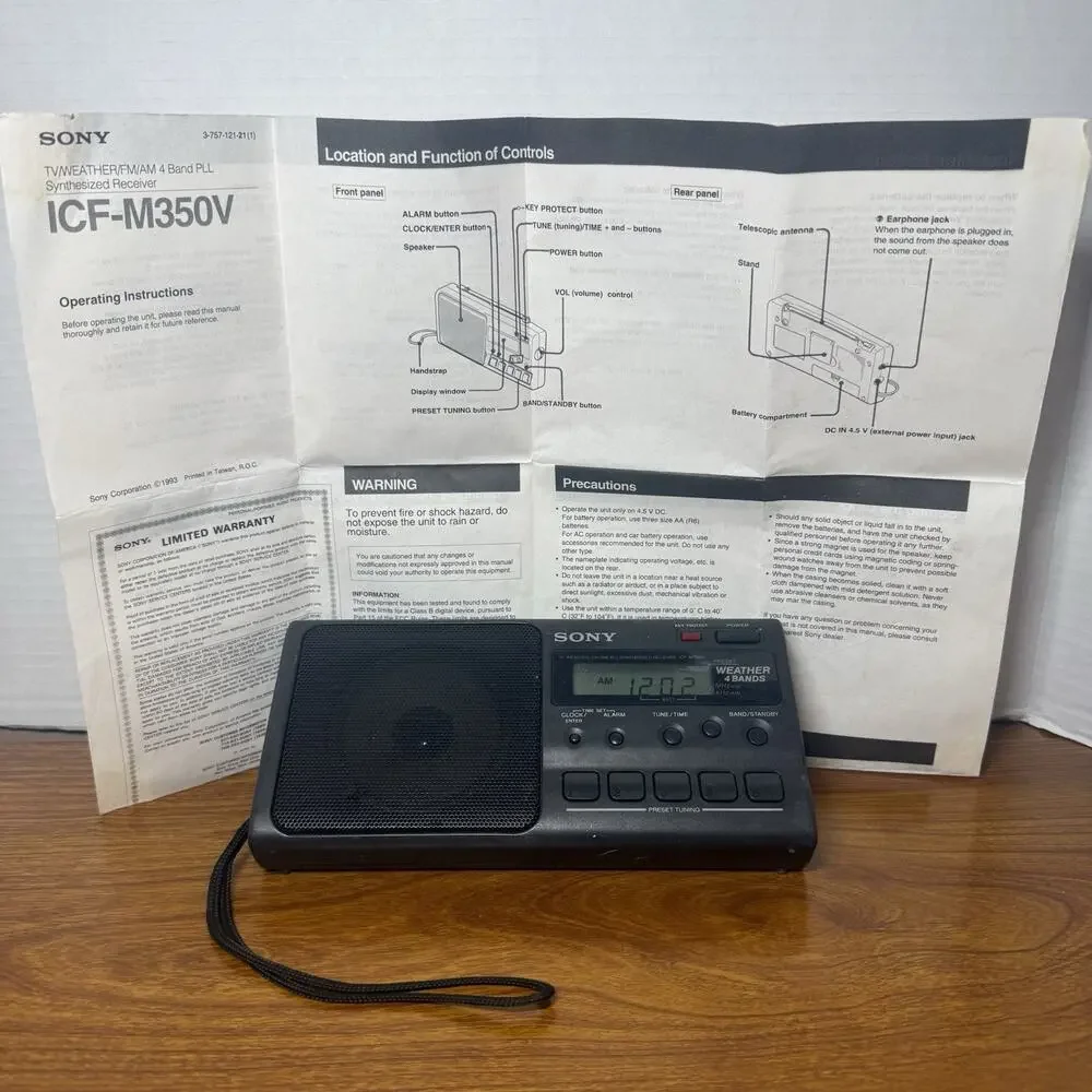 SONY ICF-M350V Tv/ Weather/ FM/AM RECEIVER Portable Radio Black DC4.5